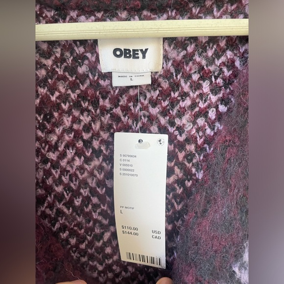 NWT OBEY|| AMOEBA Wool Fuzzy CARDIGAN, Size Large. urban outfitters - Picture 6 of 9